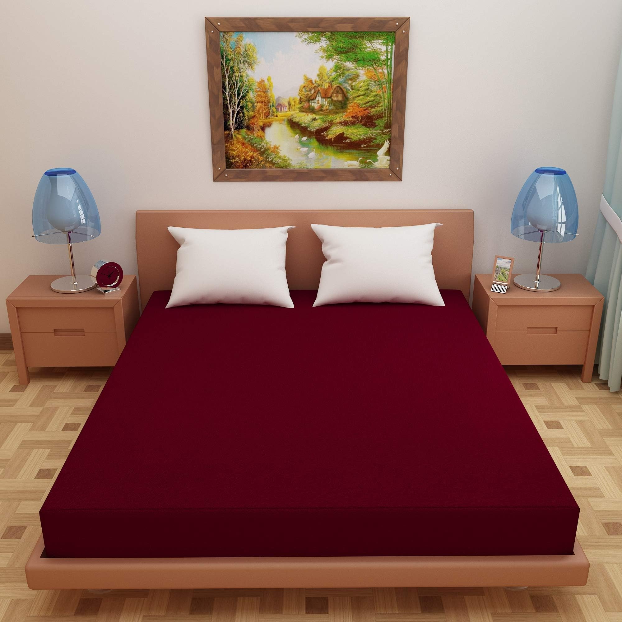Lithara Terry Cotton Fitted Mattress Protector for King Size Bed | Waterproof & Elastic Band | Ultra Soft & Hypoallergenic Mattress Cover | Size : 72 x 78 Inches (6 x 6.5 Feet) | (Wine Red)