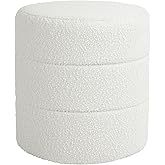 HomePop Upholstered Round Ottoman (No Lid, Seat Only) | HomePop Home Décor | Round Pouf Foot Rest – Cream Boucle