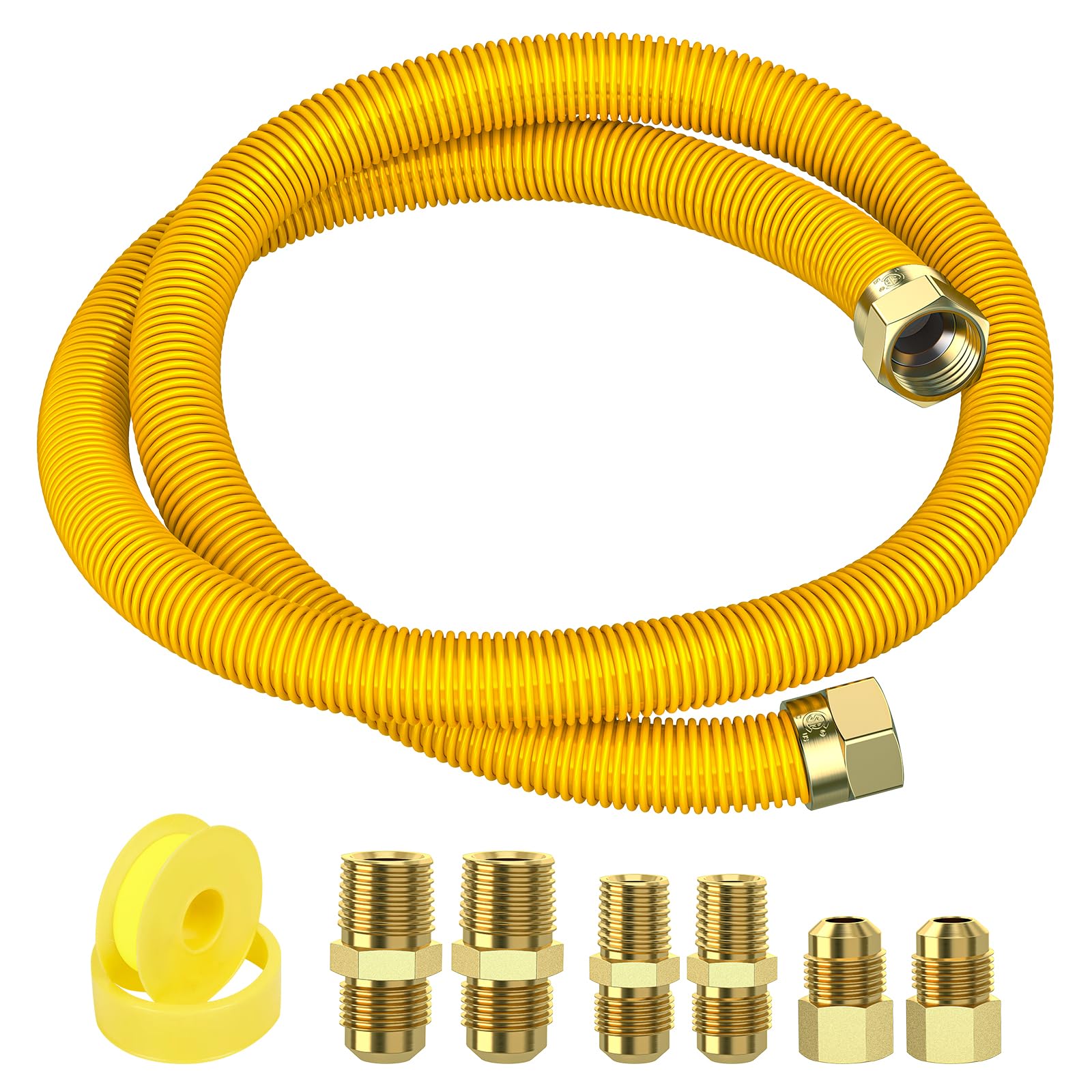 Photo 1 of 60" Flex Gas Line, Gas Dryer Connector Kit, Stove/Water Heater/Dryer Gas Line with Connectors 1/2" MIP 1/2"FIP 3/4"MIP, 5/8 in.OD(1/2 in. ID?Coated Corrugated Stainless Steel Tubing