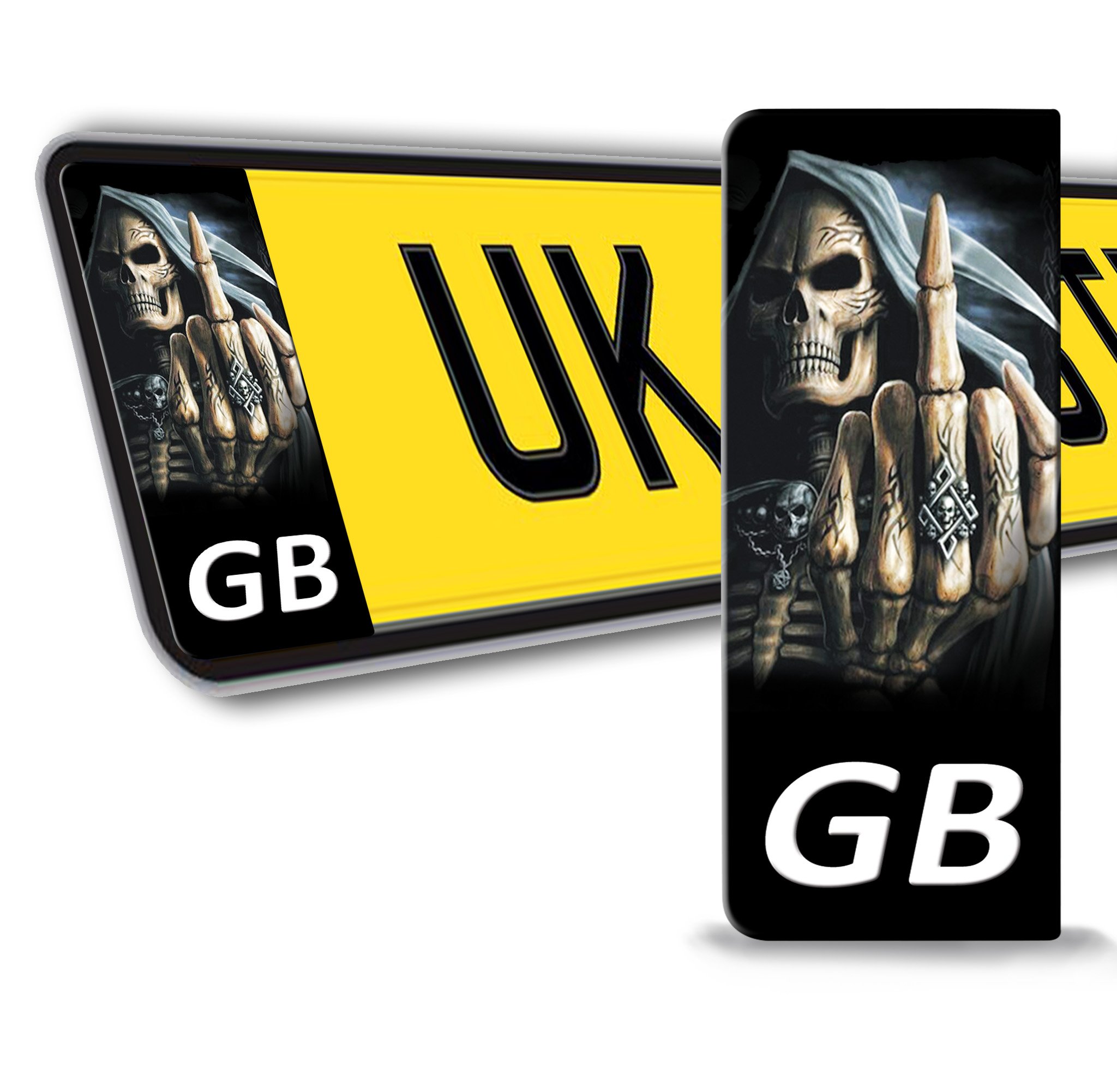 SkinoEu® 2 x Vinyl GB Badge Car Number Plate Skull Skeleton Self-Adhesive Stickers Decals QV 5