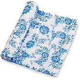 LollyBanks Baby Swaddle Blanket, 100% Cotton Muslin Blankets for Girls, Large 47 x 47 Inches Soft and Breathable Swaddles for Newborns, Gentle Baby Wrap Swaddle, Registry (Blue Peony Print)