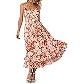 GRACE KARIN Women's Summer Floral Maxi Dress Spaghetti Strap A Line Beach Boho Dresses Ruffle Tiered Casual Dress