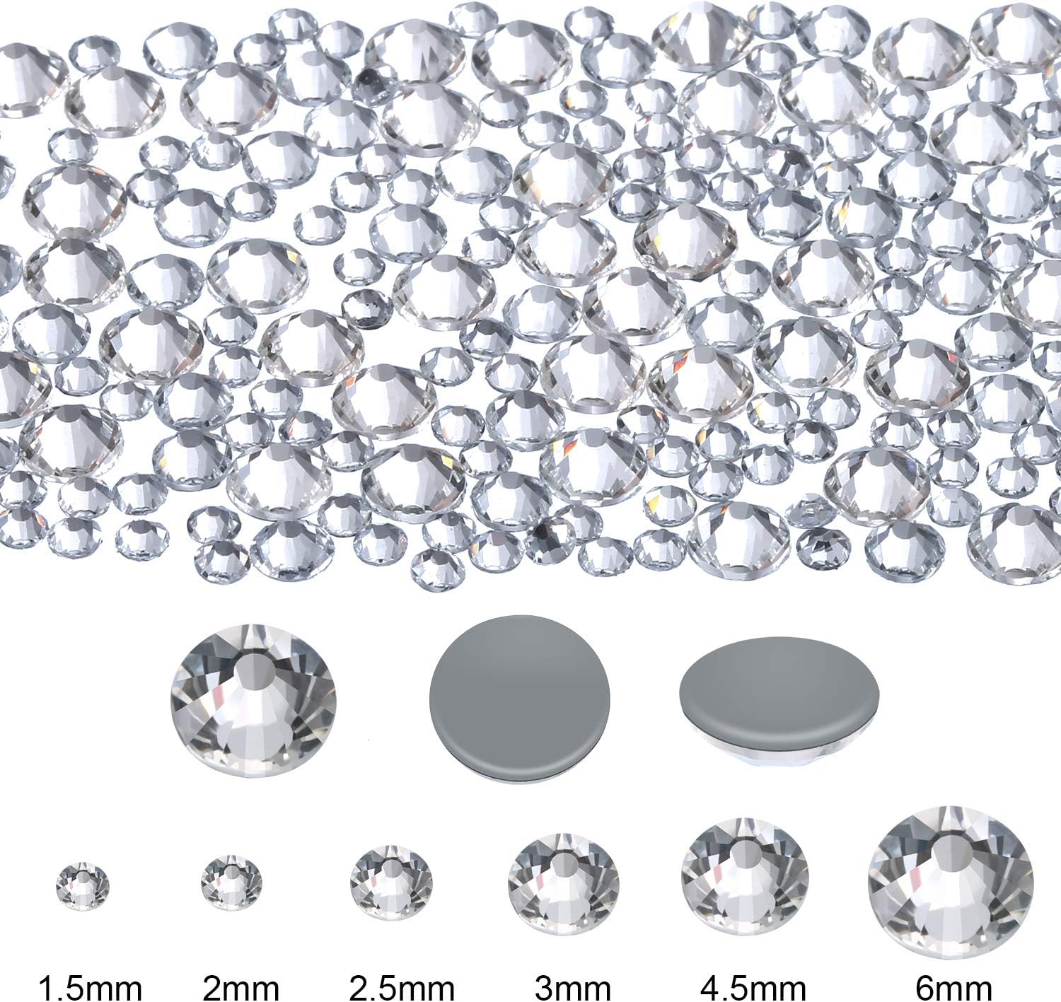 2000 Pieces Hot Fix Glass Flatback Rhinestones HotFix Round Crystal Gems 1.5-6 MM (SS4-SS30) in Storage Box with Tweezers and Picking Rhinestones Pen (Clear - Image 3