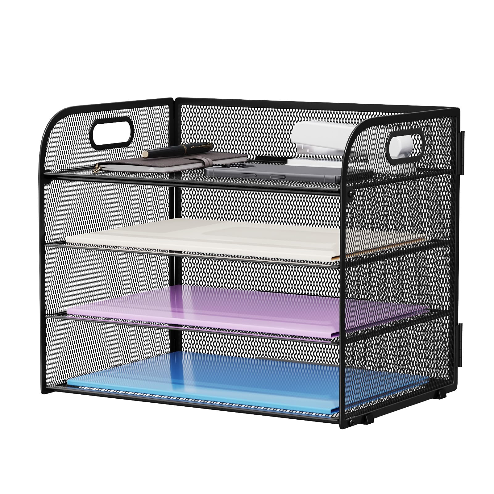 Photo 1 of Marbrasse 4 Tier Paper Organizer Letter Tray - Mesh Desk File Organizer with Handle, Paper Sorter Organizer for Letter/A4 Office File Folder Holder (Black, 12.6" x 9.1" x 10.7")