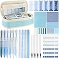 Janlaugh 38 Pcs Aesthetic College School Supplies with Pen Case Sticky Notes Gel Pens Highlighters Correction Tapes Back to School Stationery Kit(Light Blue Color,Classic)