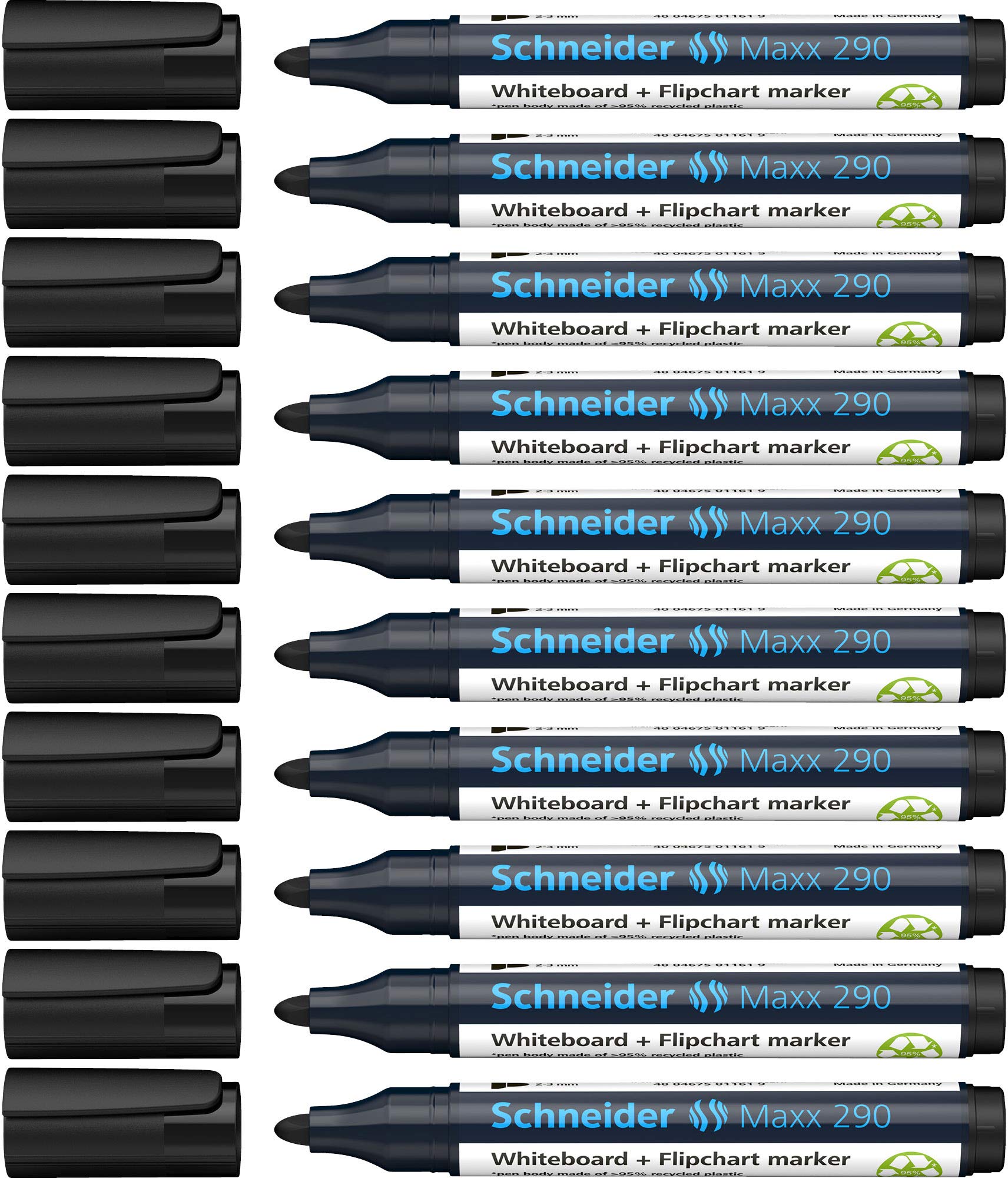 Schneider 290 Marker Pen Set 1-3 mm Black for Whiteboard and Flip-Chart Pack of 10