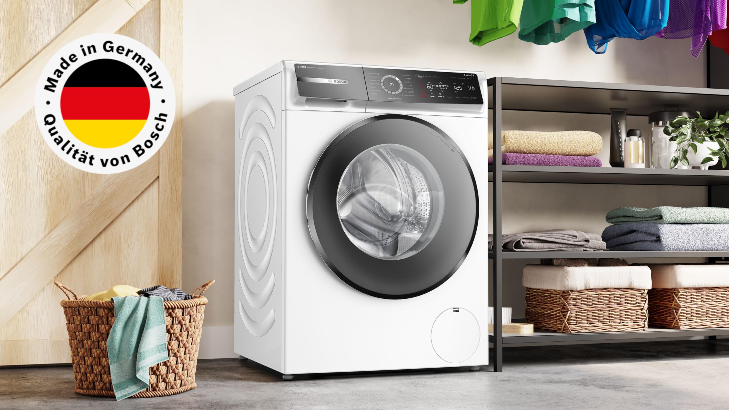 Bosch WGB244040 Serie 8 Smarte Waschmaschine, 9 kg, 1400 UpM, Made in Germany, Active Water Plus Energie- und Wasserersparnis, Iron Assist Dampf zum Entknittern, Mini Load 2