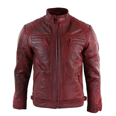 Mens Retro Style Zipped Biker Jacket Real Leather Panama | Ubuy