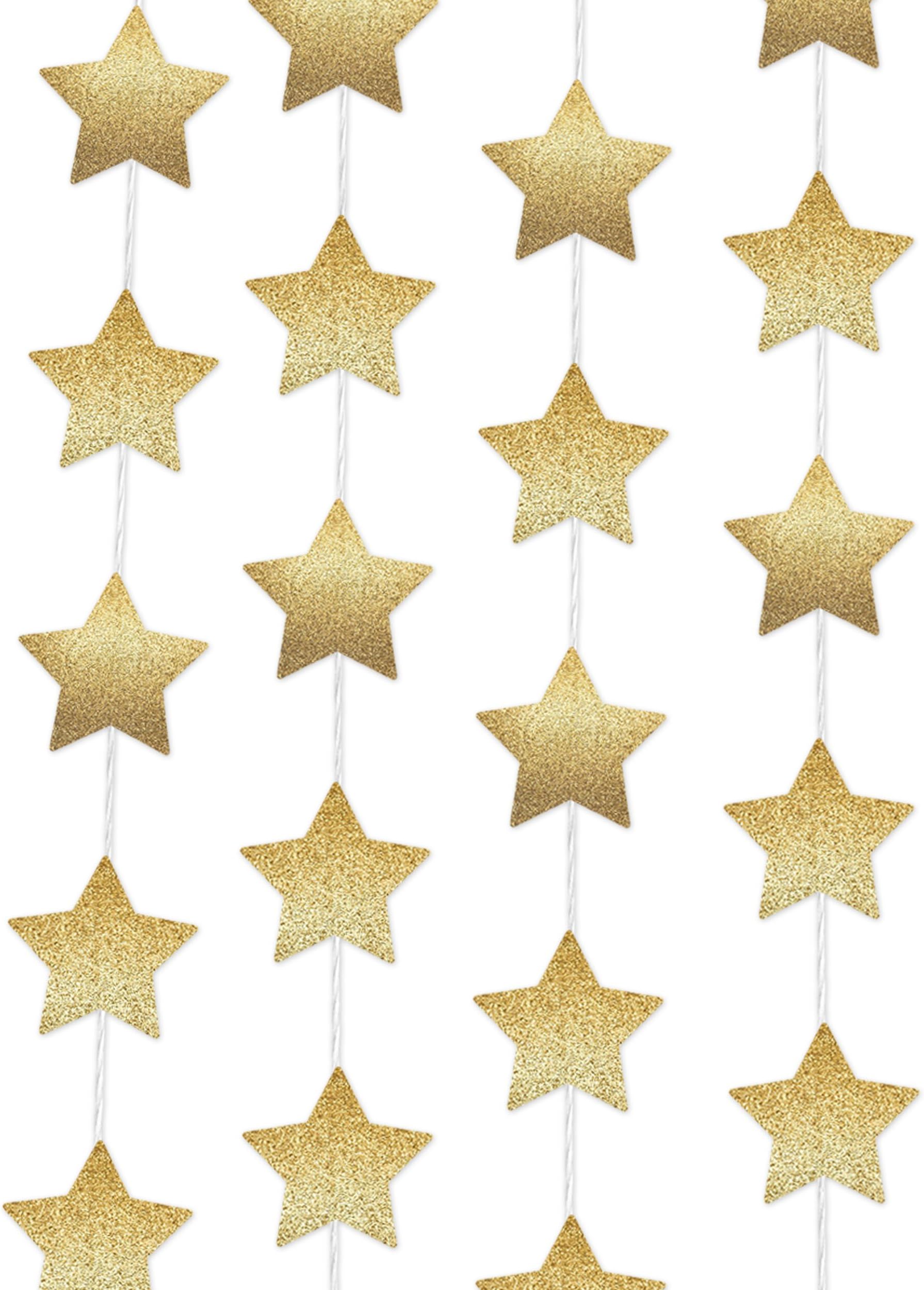 Sparkling Gold Paper Star Party Decoration Garland - Set of 4 (5 Meter Each) Total 20 Meter