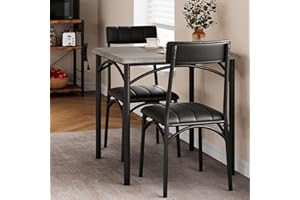 Fancihabor Dining Table Set for 2, Kitchen Table and Chairs, Square Dining Room Table Set with 2 Upholstered Chairs, 3 Piece Kitchen Table Set for Small Space, Apartment, Retro Gray
