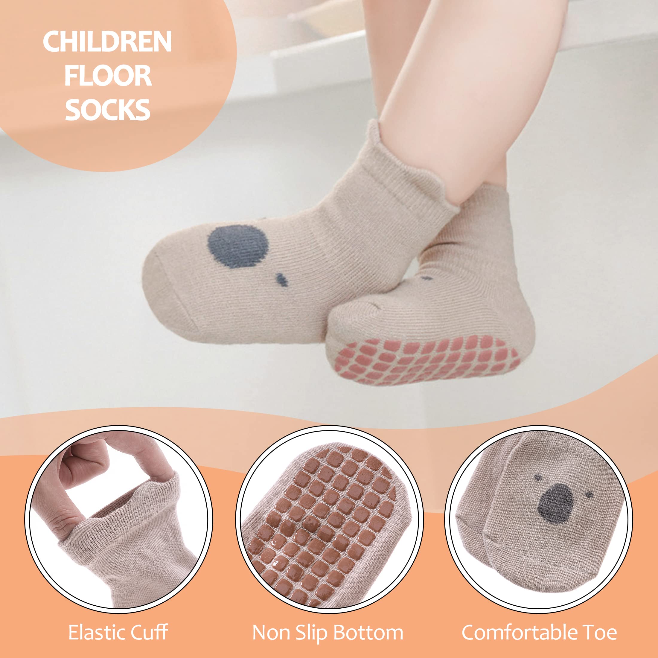 TRUEHAN 5 Pairs Toddler Non Slip Socks with Grips Baby Socks for Kids Girls Boys