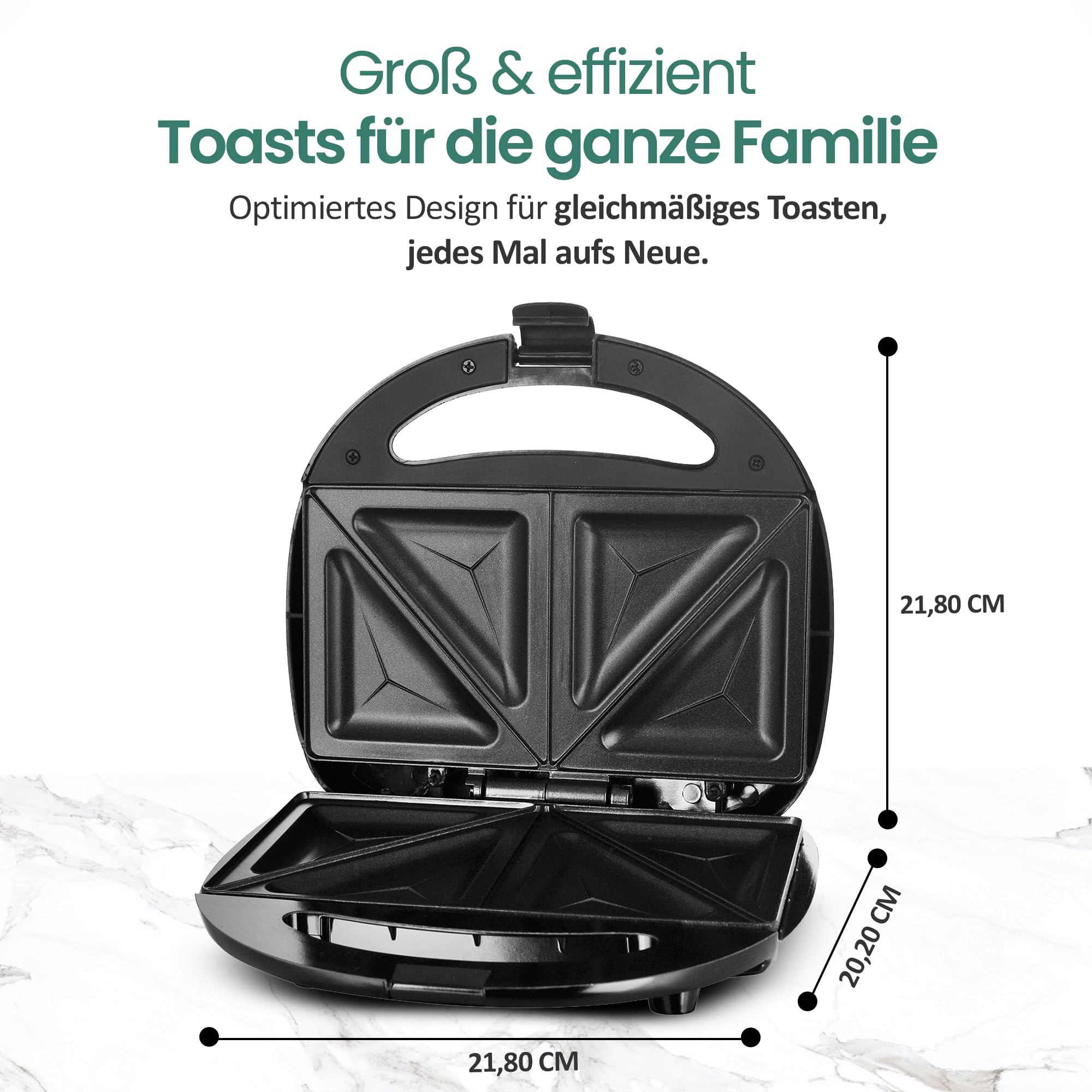 Emerio Doppel Sandwich Maker, BPA frei, klassische Form für dreieckiges Sandwich, leicht zu reinigen, Antihaftbeschichtung, heizt schnell auf, 750 Watt, Schwarz 7