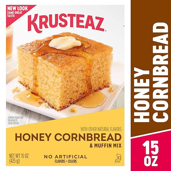 KRUSTEAZ HONEY CORNBREAD AND MUFFIN MIX, NO ARTIFICIAL FLAVORS AND NO ARTIFICIAL COLORS, BAKING MIX, 15-OUNCE BOX
