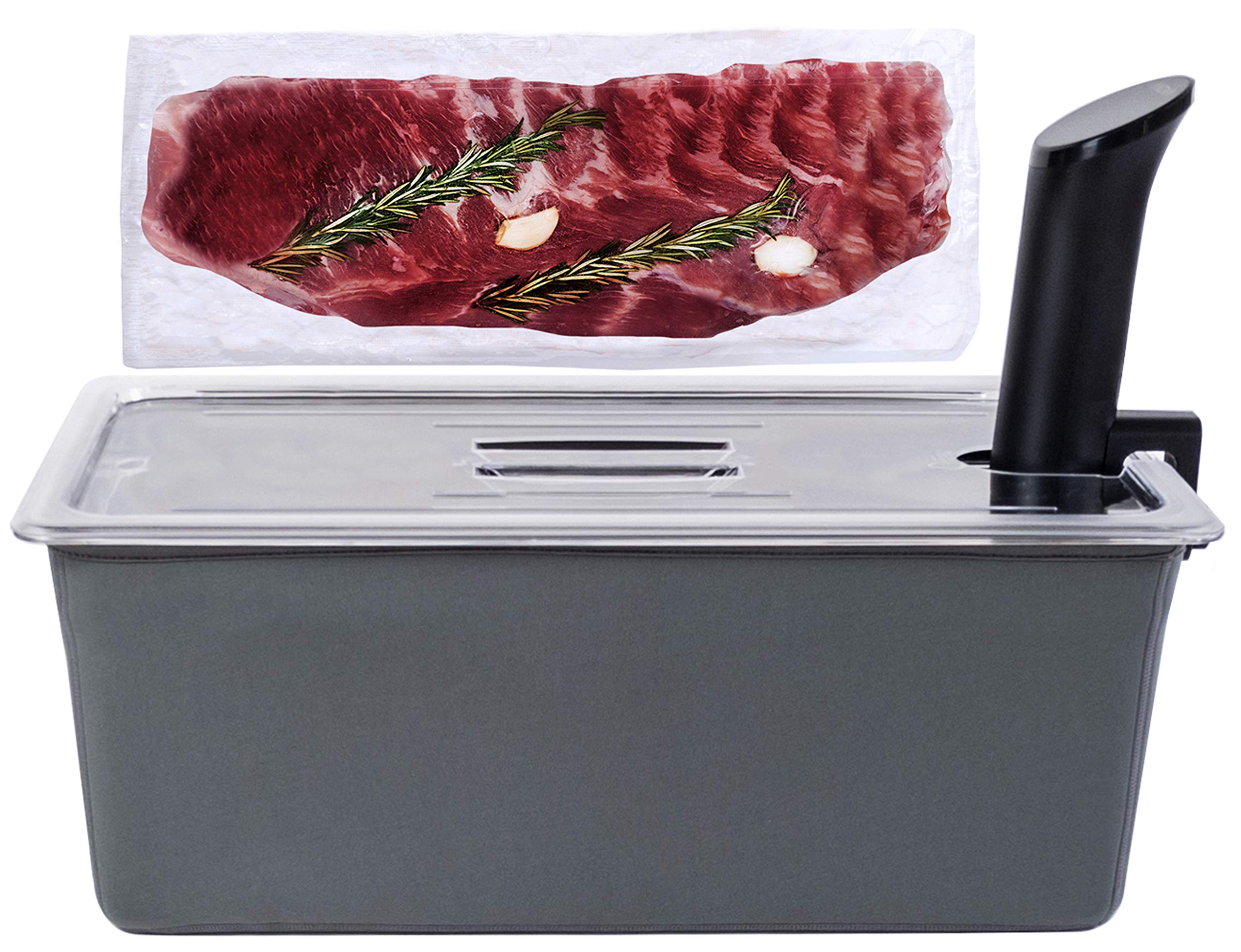 Large Sous Vide Container with Lid and Insulating Sleeve | Sous Vide Accessories | Compatible with Anova, Anova Nano, Joule, Instant Pot, Sous Vide Cookers (26 QT)