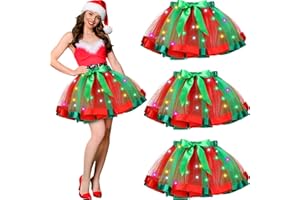 Cuffbow 3 Pcs Christmas Light up Tutu for Women Girls LED Red and Green Tutu Layered Ballet Skirts for Party Supplies Costume