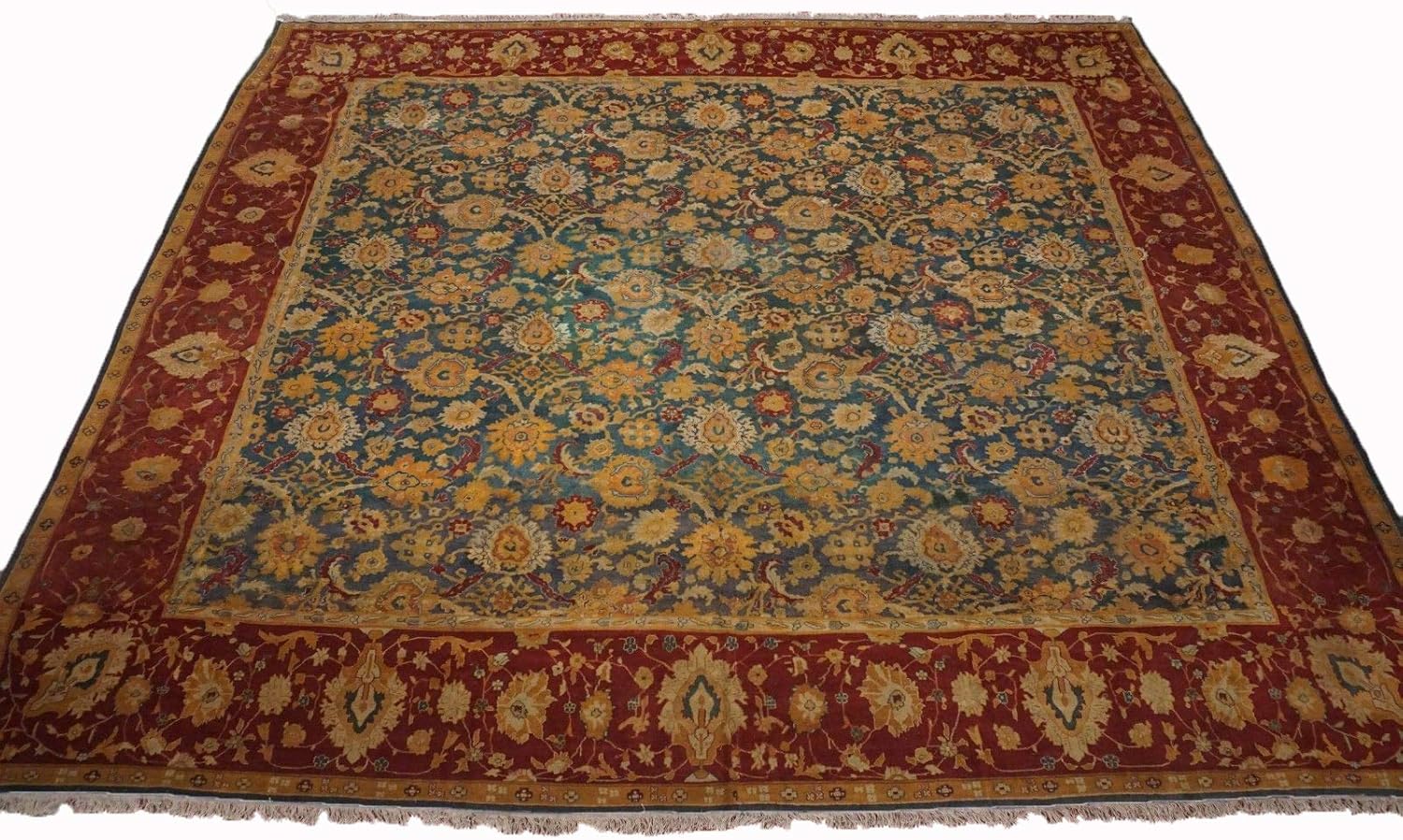 Amazon Com Morugs 16x20 Antique Indian Agra Rug Teal Hand Knotted Wool Carpet Circa 1890 16 5 X 19 11 Furniture Decor