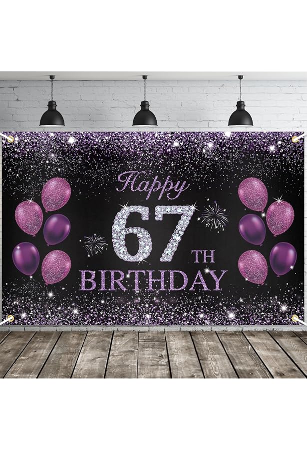 Happy 47th Birthday Banner Backdrop - Pink Purple Gold Decorations For Women, 4x6 Ft Party Background - View #10