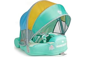 VQ-ANT Mambobaby Float with Canopy Newest Size Improved Non Inflatable Infant Baby Pool Float Smart Mambo Float Swim Trainer Add Tail Baby Swim Float Mambo Baby Float Solid Air Free Water Waist Swimming Ring