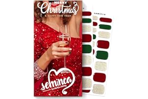 Seminca Semi Cured Gel Nail Strips-Easy Apply Christmas Gel Nail Stickers Holiday Semi Cured Manicure Strips with Sparkling Xmas Designs (Classic Yule)