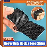 PHIXBEAR 30 Sets Industrial Heavy Duty Hook and Loop Strips with Adhesive, Strong Back Adhesive Double Sided Hook Loop Tape, Black Sticky Fasten for Rough Surfaces,Indoor or Outdoor Use,1.3x3.2 Inch