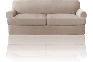 PrinceDeco T Cushion Sofa Slipcover 3 Pieces Sofa Covers for T Cushion Sofa Soft Couch Cover Sofa Slip Covers Furniture Covers with 2 Individual T Cushion Shape Seat Covers Machine Washable, Sand