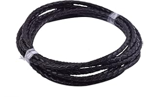 KONMAY 2 Yards 4.0mm Black Genuine Leather Braided Bolo Leather Cord