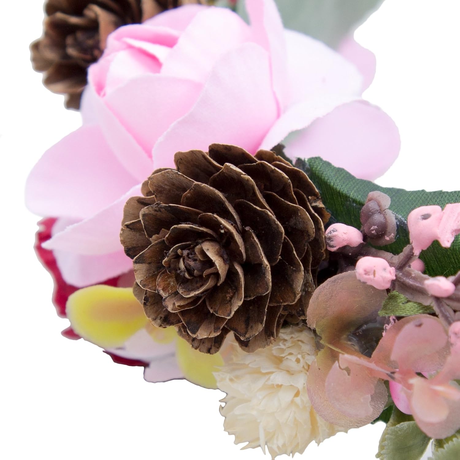 AWAYTR Bohemia Flower Crown Headband - Exquisite Pinecone Leaf Berry Flower Headband Flower Halo Wreath women (Light khaki+Light pink): Beauty