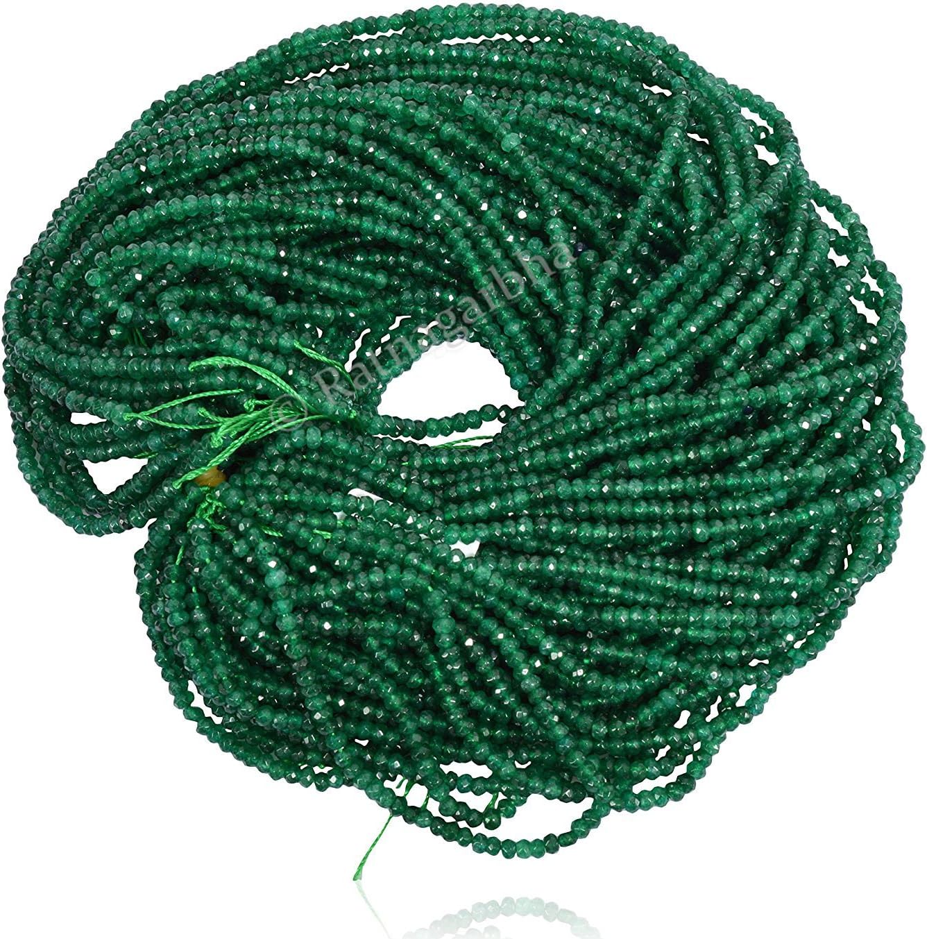 Ratnagarbha Emerald Green Color Quartz Faceted rondelle Loose Gemstone Beads Strand, 4 mm 14 inch 2 Strands, Green Emerald Color, Jewelry Making, Wholesale Price, Prepared Exclusively by Ratnagarbha.