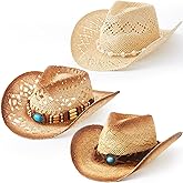 Cutecrop 3 Pack Straw Cowboy Hats for Women Men Adjustable Western Cowgirl Hats with Wide Brim for Party, Outdoor