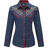 SALVAJE OESTE Women's Embroidered Western Cowgirl Slim Fit Shirt Long Sleeve Snap Button Down Shirt with Embroidery