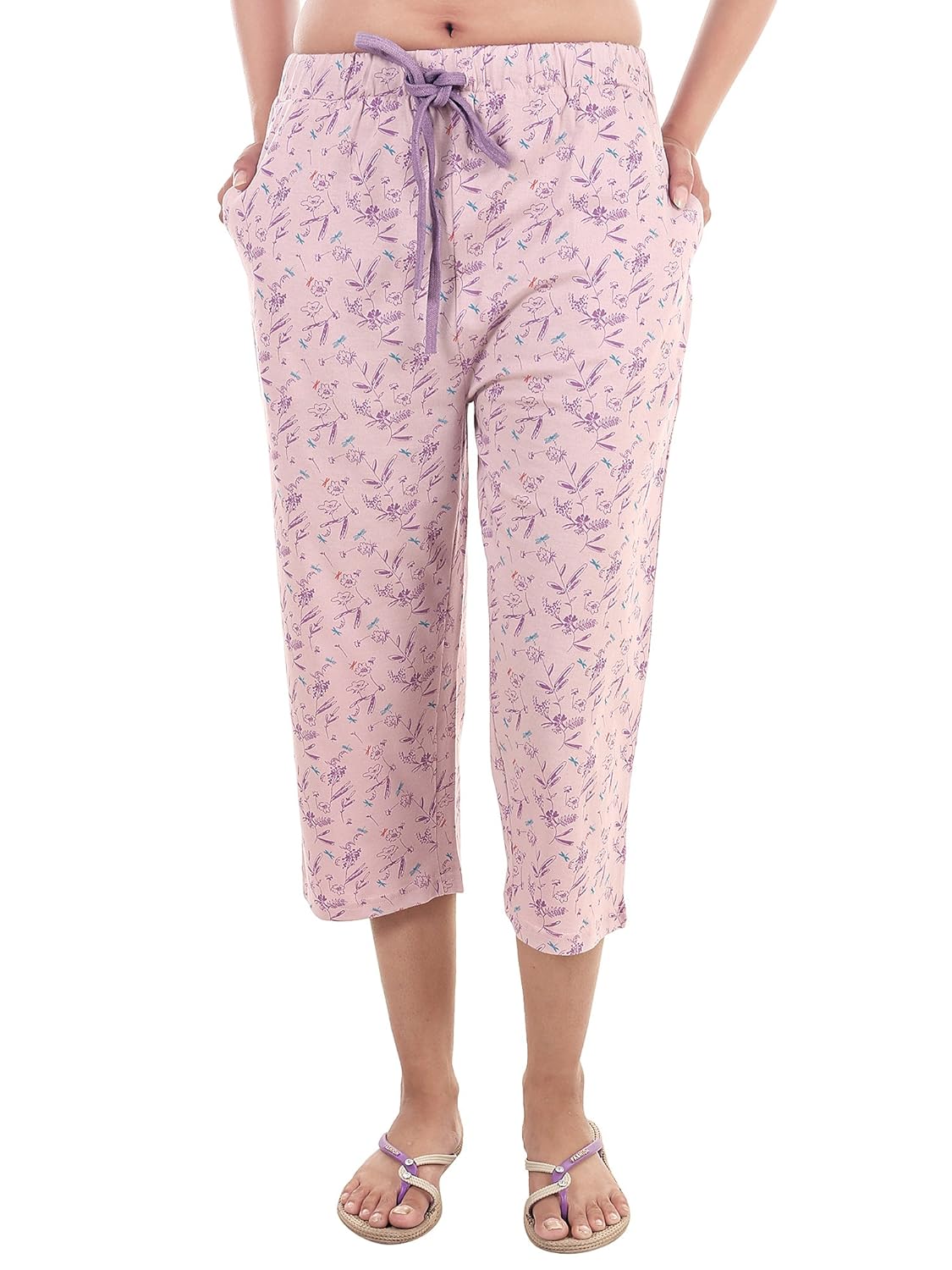 9teenagain women's hosiery night pyjama (lavender & purple printed)