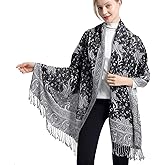 Ciormis Two Tone Silky Paisley Pashmina Shawl Scarf,Soft Women's Rave Jacquard Pashminas Wrap Scarves