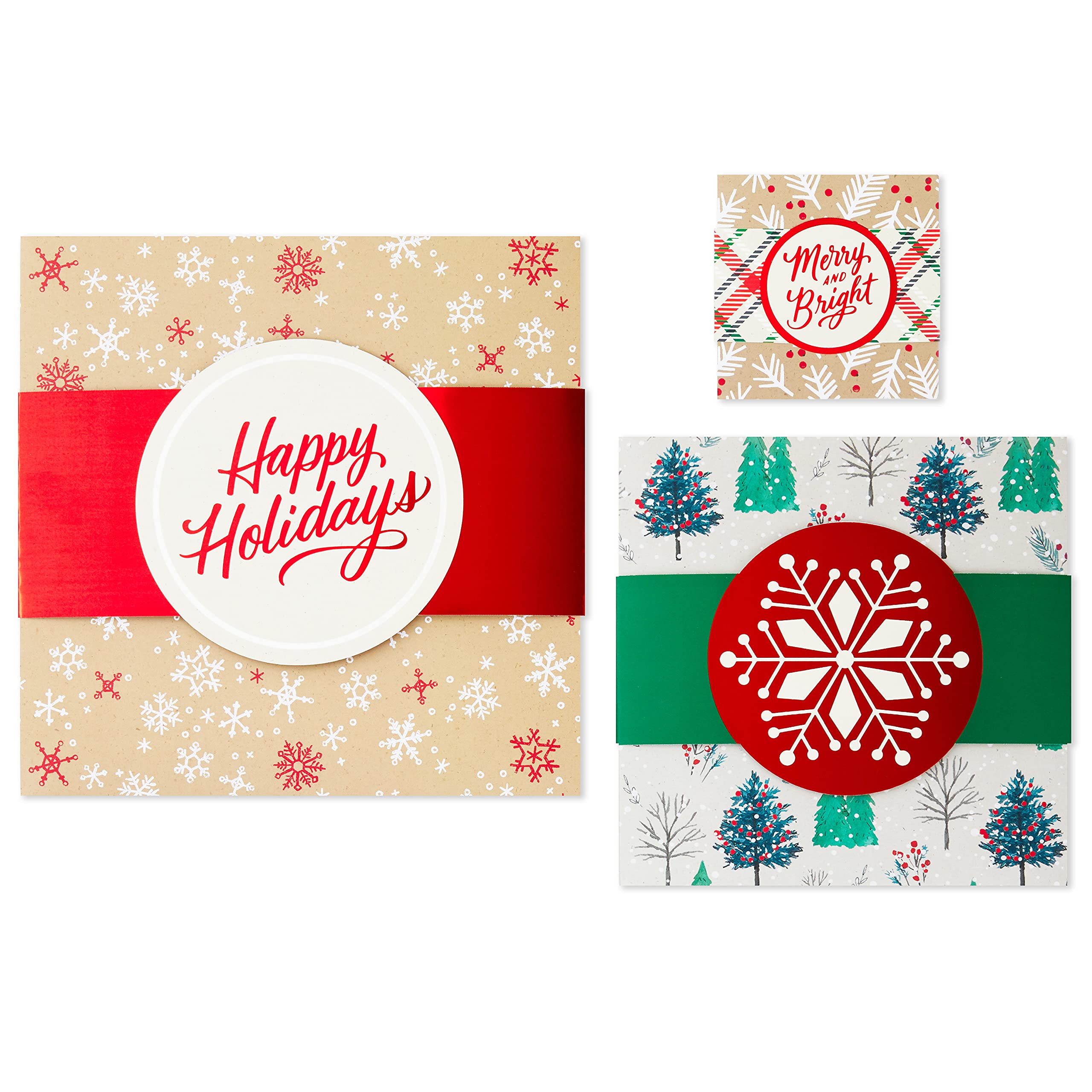 Hallmark Holiday Gift Boxes 3-Pack Assorted Sizes (Snowflakes, Christmas Trees, Plaid) for Hostess Gifts, Christmas Parties, Wrapped Treats