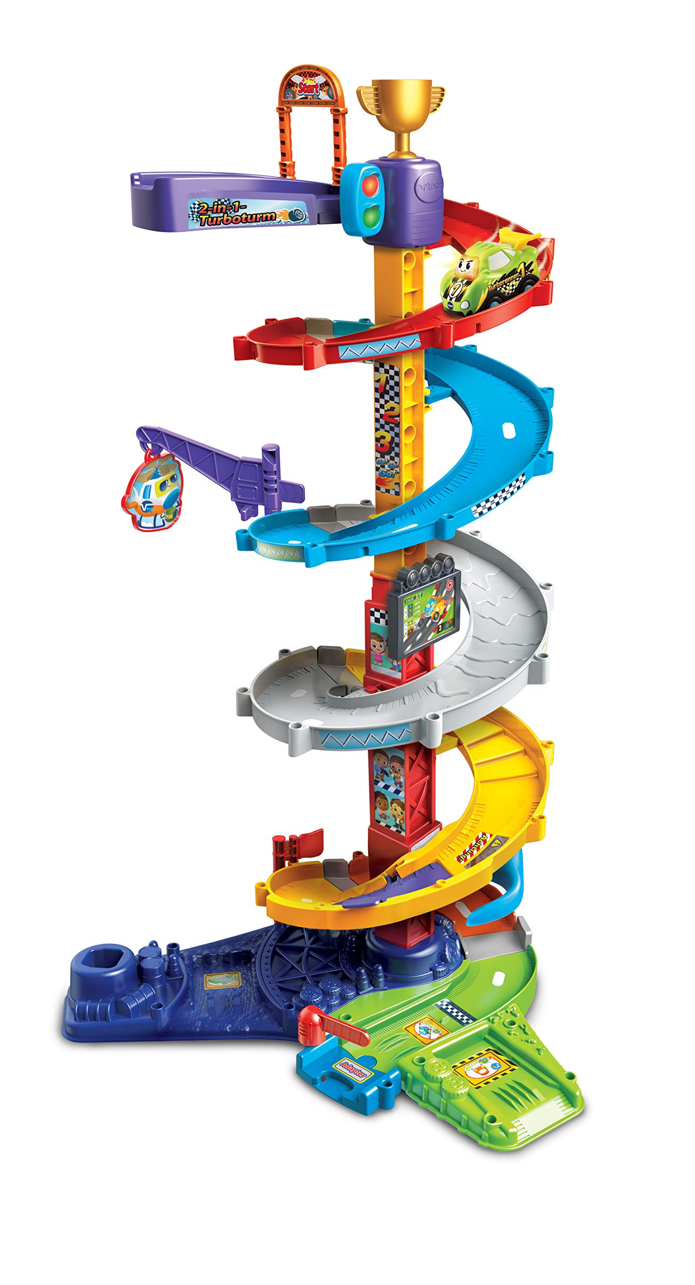 Vtech TUT TUT Baby Speedster - 2-in-1 Turbo Tower - Large Tower Playset with 2 Assembly Options, Turbo Racer, Soft, Trap Door etc. - For Children from 1-5 Years, Multicoloured