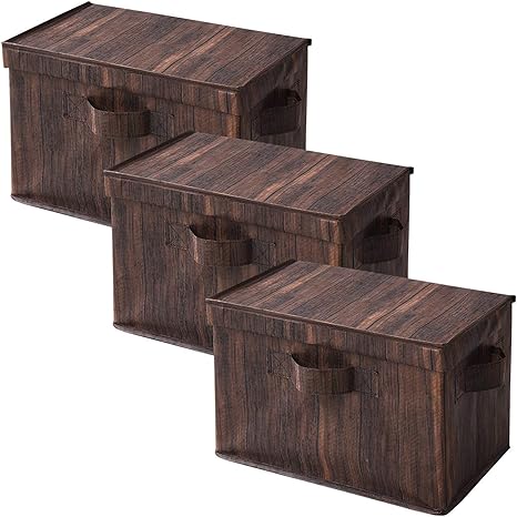 Amazon 山善 ふた付き 収納ボックス 幅38 奥行25 高さ25cm 取っ手付き カラーボックス対応 完成品 木目調 ダークブラウン 3個組 Ytct 3pf Brw 収納ケース ボックス オンライン通販