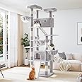 Allewie 81 Inches Tall Cat Tree/Multi-Level Large Climbing Tree House and Towers for Big Feline/Condo and Hammock/Scratching Post/Wide Base/Grey