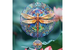 VESTCDF Wind Spinner with Pendant, 12 inch Hanging Wind Sculptures Outdoor, 3D Wind Spinners for Yard and Garden Decor, Wind Spinner for(Dragonfly)