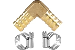 SCTIHWELIRE Brass Hose Barb,90-deg L Right Angle Elbow Hose Barb Fitting 5/8" Barb Splicer Mender with Stainless Steel Pipe Clamps，Air hose repair kit for Pipe line Fuel Air Oil (5/8 1Pc)
