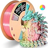 OVV3D PLA Filament 1.75mm Tri-Colors, 3D Printer Filament Silk PLA Filament, Rainbow PLA Filament with Silk PLA Sky Blue, Pink and Yellow, 3D Printing Filament +/-0.02mm, 1kg/2.2lbs