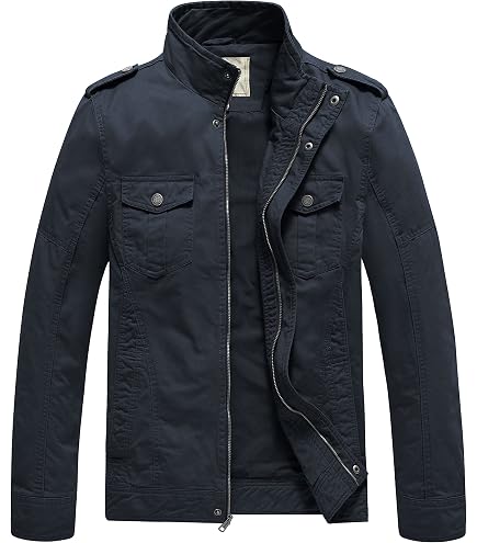 WenVen Men's Washed Cotton Walking Outfit Jacket (Army Green, S