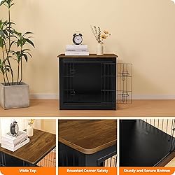 DWANTON Dog Crate Furniture with Cushion, Wooden