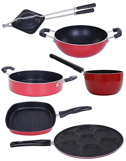 Buy Nirlon Oil Free Kitchen Cooking Utensils 6 Piece Set Red Black Online At Low Prices In India Amazon In