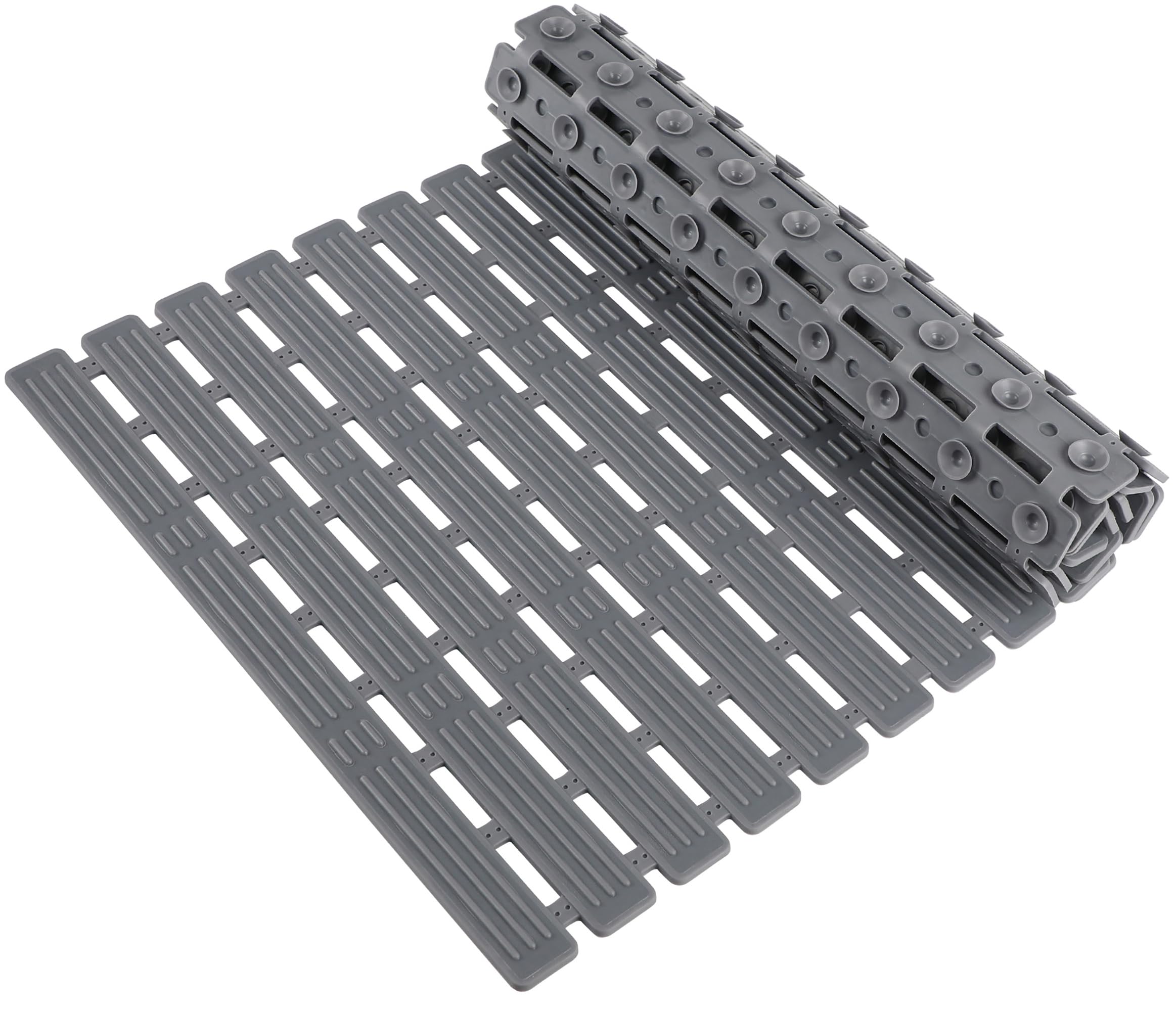 WELTRXE Bath Mat Non Slip Shower Mats, 68 x 40 cm Anti Slip Bathtub Mat, Anti Mould, Striped Textured Soft Surface with Suction Cups, Cut to Size for Inside Shower Bathroom Bath Tub Floor, Solid Grey