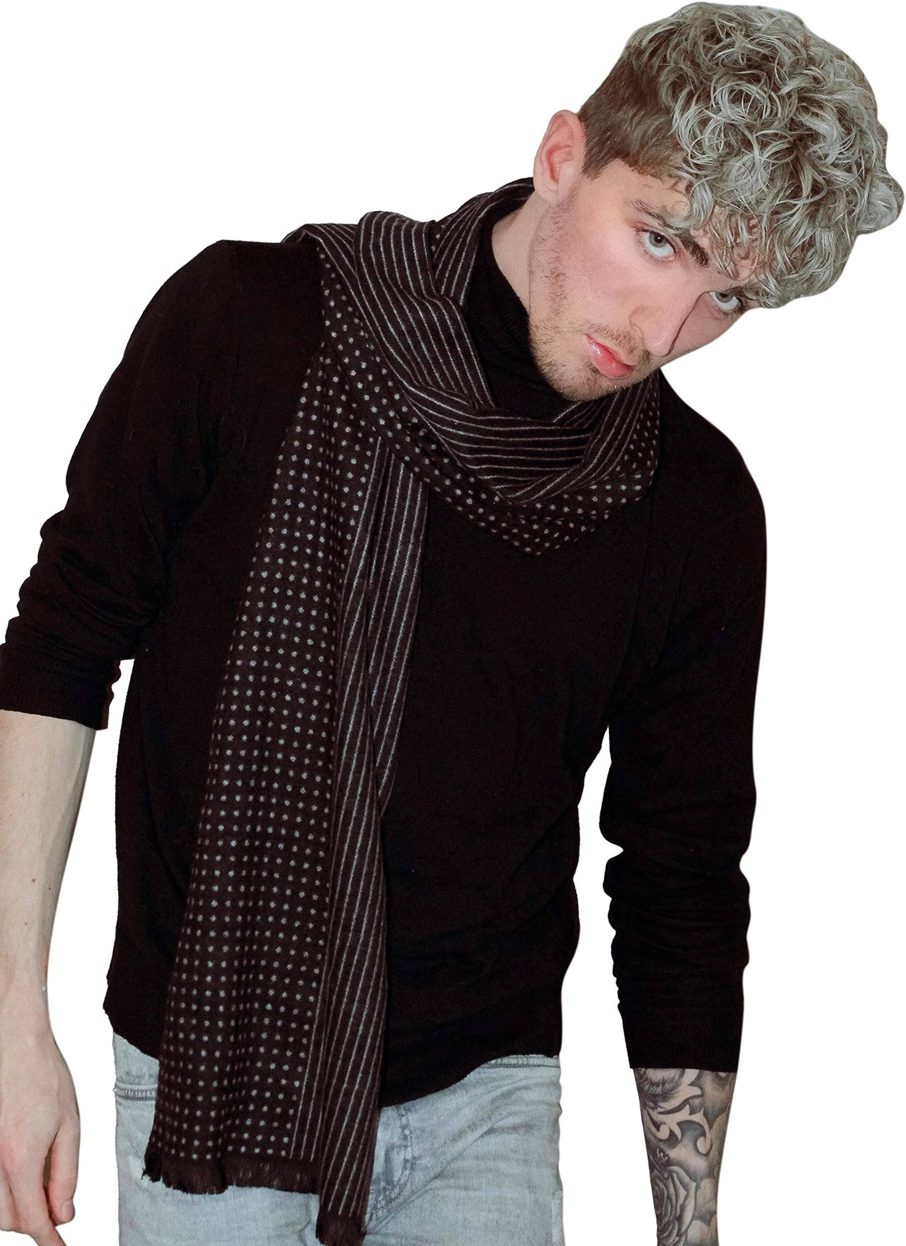 SEW ELEGANT NEW Men's Prime Simple Colour Reversible Dots & Pin Stripes Print Scarf