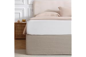 HOUIESO King Size Khaki Bed Skirt with 14-Inch Drop, Easy Fit Wrap-Around Cover for Bed, Wrinkle-Free and Fade-Resistant Box Spring Cover. (Linen Stripes, King)