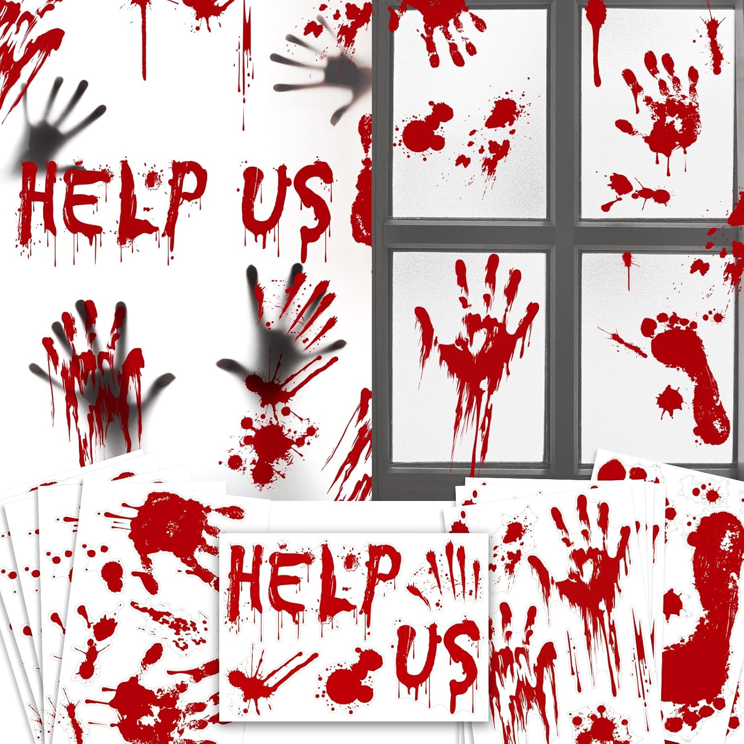Window Treatments - Halloween Window-Clings-Decorations Bloody-Handprint-Footprint Stickers, Scary Halloween Party Indoor/Outdoor Decoration, for Windows, Car - 12 Sheets