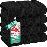 American Soft Linen Luxury Hand Towels for Bathroom, 600 GSM Heawy Weight 16x28 Size 100% Cotton Turkish 4 Piece Hand Face Towel Set, Black Hand Towels