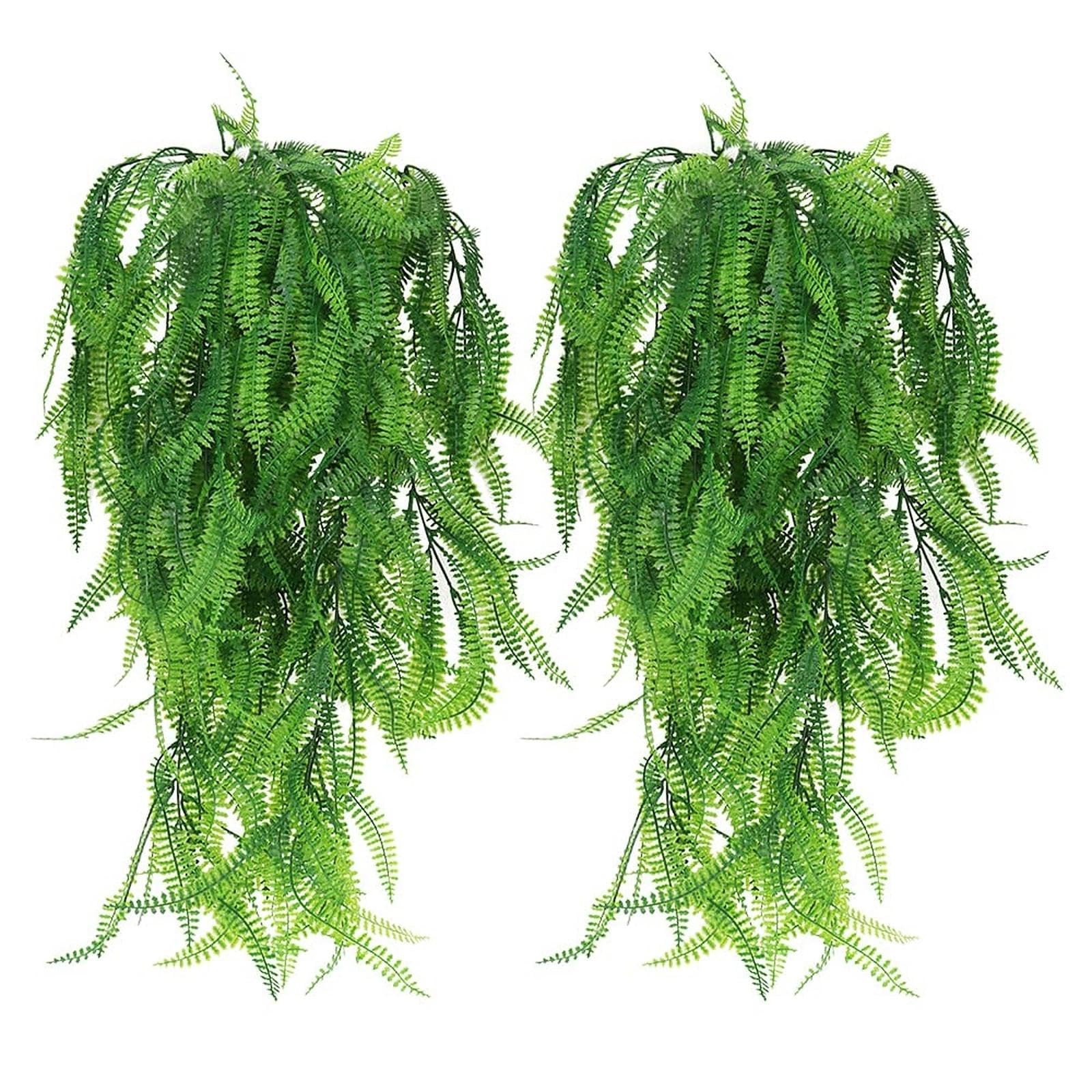 LbsAMP 2Pcs 80cm Artificial Hanging Plants Fern Vine Plastic Boston Ferns Persian Rattan Greenery Plants for Indoors & Outdoors Decoration Hanging Pot Basket Garden Wedding Farmhouse Aesthetic