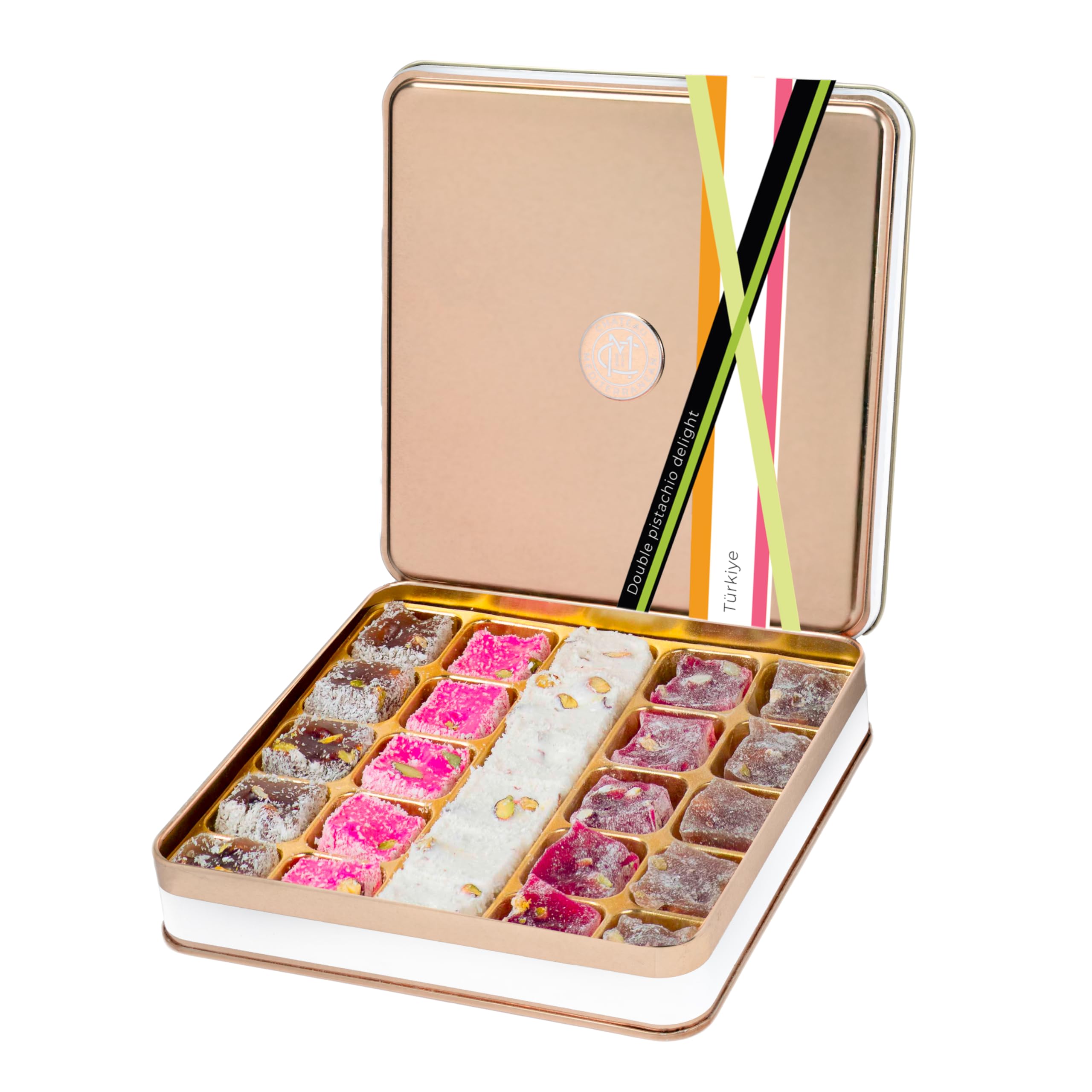 Pistachio Turkish Delight Lokum 500g Gift Tin | Premium Handmade Confectionery from Turkey | Vegan Halal | Luxury Sweet Gift for Mother's Day Easter Eid Ramadan | Chateau de Mediterranean