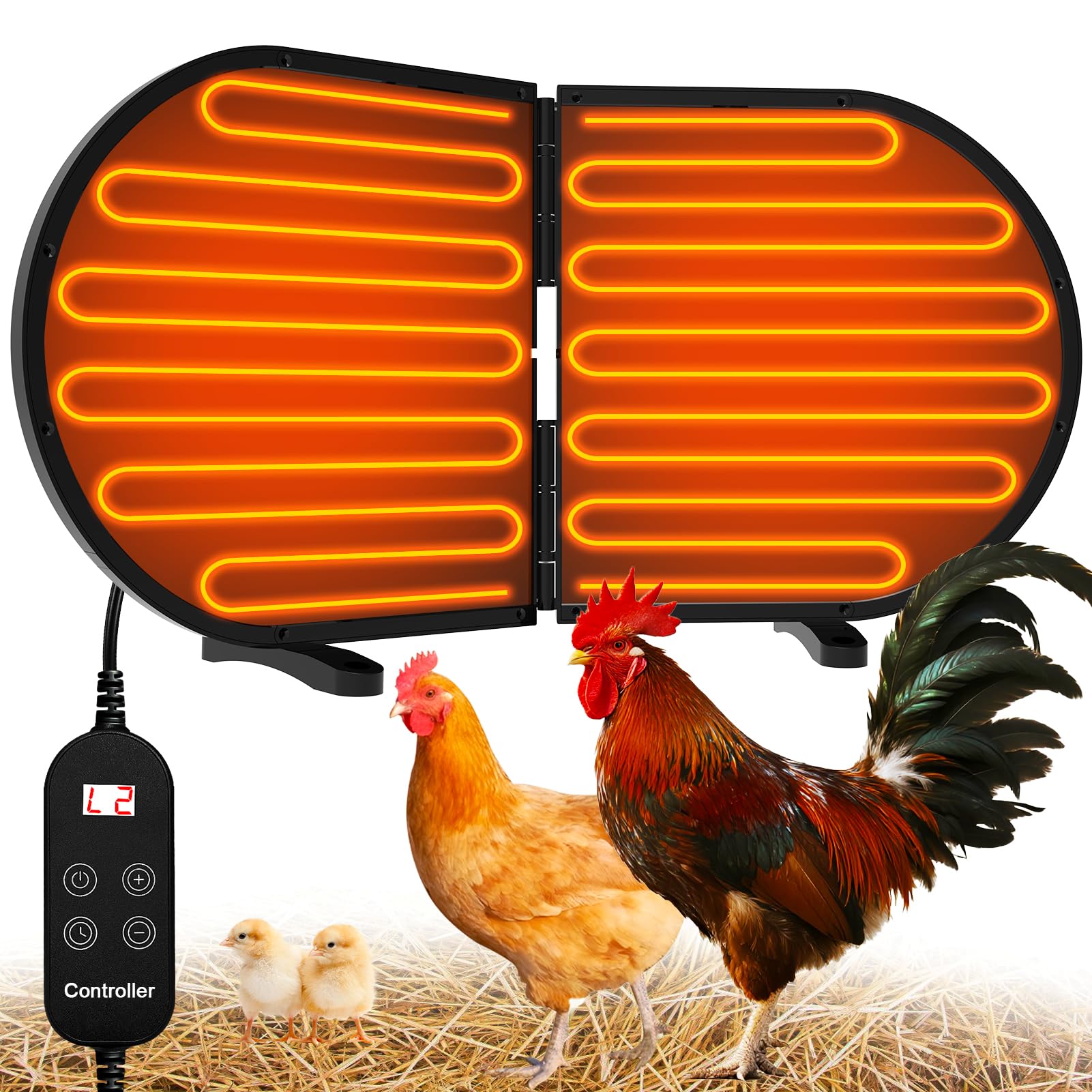 Photo 1 of ***DAMAGE NON-FUNCTIONAL -SELLING AS IS*** Alpcouts Chicken Coop Heater for Winter, Foldable Flat-Panel Radiant Heater for Chicken Coop with Timer & Temp Adjustable, Smart Large Chick Heaters with 2 Heating Plates for Chick Kitten Pet Animal.